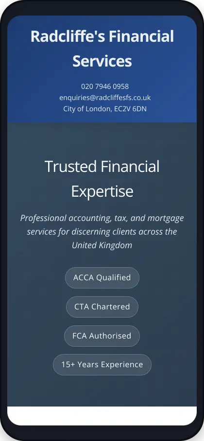 Radcliffe's Financial Services website design project