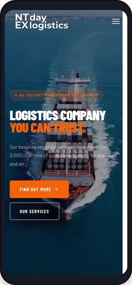 Next Day Logistics website design project by Valentine Web Solutions